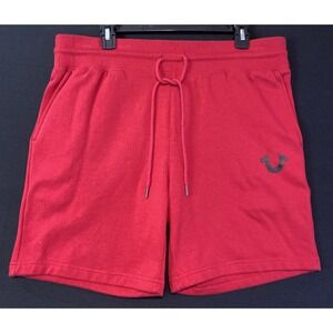 True Religion Red Pull On Drawstring Waist Shorts Men's Large Pockets Logo